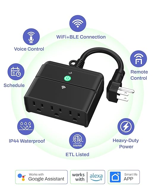 BN-LINK Smart WiFi Heavy Duty Outdoor Outlet, Timer and Countdown Function, No Hub Required for Outdoor Lights, Compatible with Alexa and Google Assistant (Outdoor) 2.4 GHz Network only