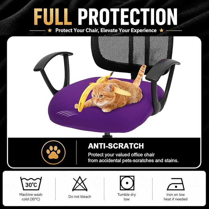 DIVA EN CAMINO DEC Stretchable Desk Office Chair Seat Cushion Covers - Universal Spandex Computer Chair Slipcover - Removable Washable Cushion Protectors for Dogs, Cats, Pets (Purple)