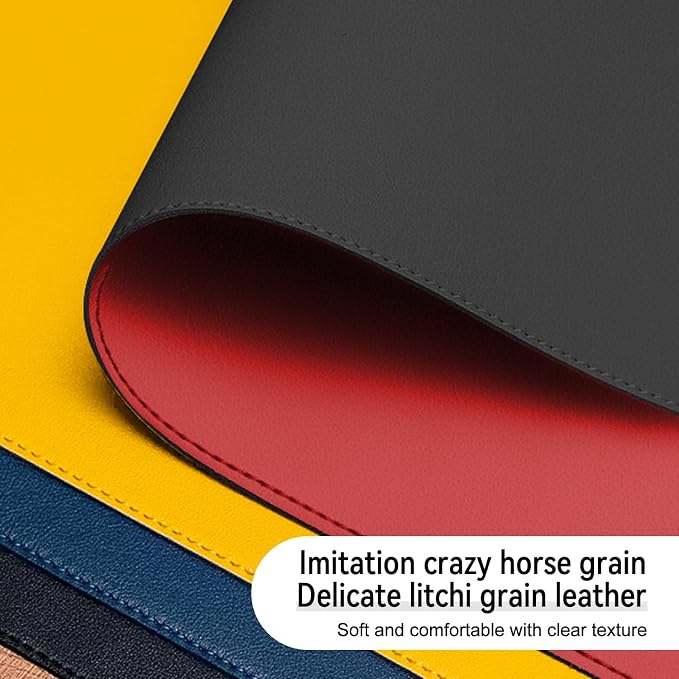 Dual Sided Leather Desk Mat - Waterproof Desk Pad - Ideal for Large Mouse Pad and Desk Mats on Top of Desks (Black, 25"*13")