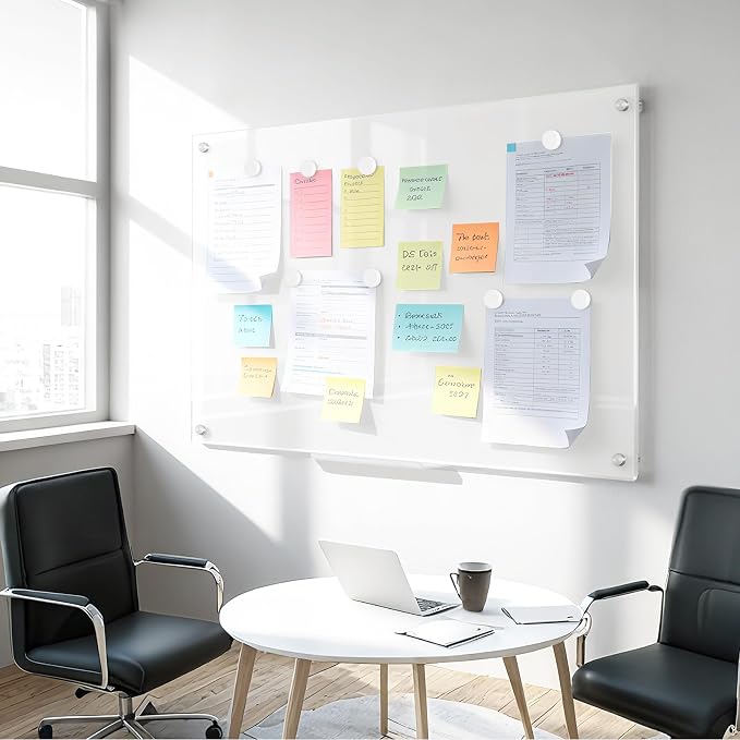 Magnetic Glass Whitebaord for Wall, 36" x 24" Dry Erase Frameless Glass Dry Erease Board for Home School Office, Ultra White