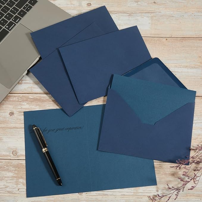 50 Pack Navy Blue A7 Envelopes with Cards and Gold Stickers, 5x7 | With Thick Folded Cardstock, For Greeting Cards, Wedding, Birthday, Invitations, Baby Showers