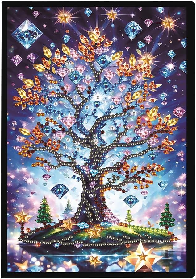 FRANDEK A5 50-Page DIY Tree of Life Diamond Art Painting Notebook with Beautiful Patterns, Special Shaped Diamond Art Craft for Beginners Adults Gift