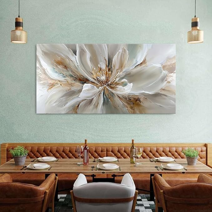 AIYISU Flower Wall Art Vintage White Floral Canvas Pictures Abstract Blooming Flower Prints Painting Large Abstract Botanical Blossom Wall Decor Elegant Artwork Bedroom Living Room Decoration 30x60