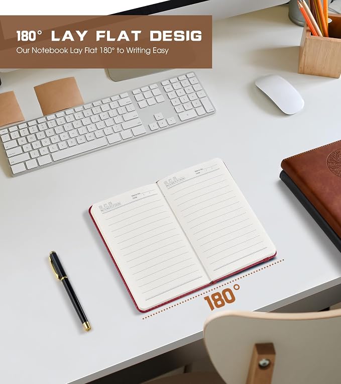 Lined Pocket Journal Notebook for Women Men, 140 Pages A6 Leather Journals for Writing, Travel, Work, 3.7"×5.7" Mini Notebook, Hardcover Small Notebooks for Note Taking, Diary Notepad (Winered)