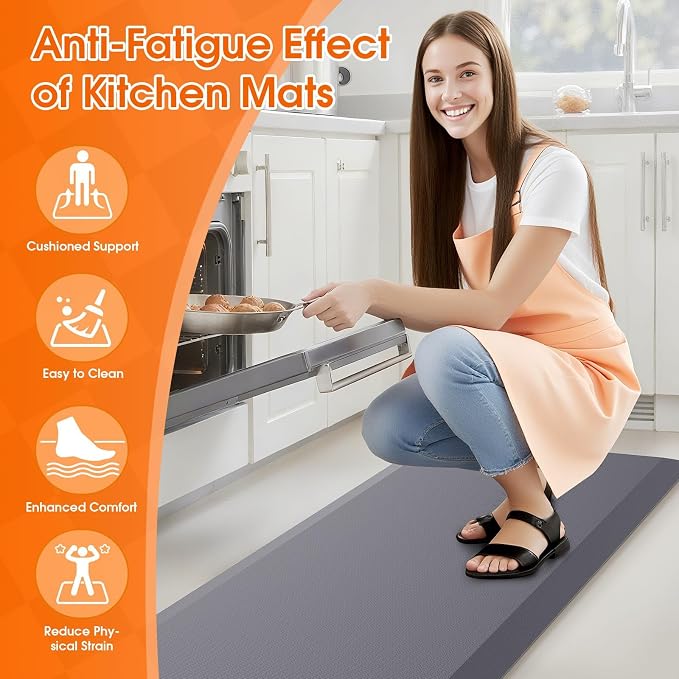 TranquilRelax Kitchen Mat, Cushioned Thick Floor Comfort Mat, with Non-Slip Bottom, Waterproof & Stain Resistant & Easy Clean, Standing Desk Mat for Kitchen, Sink, Office (17.3''x39'', Grey)