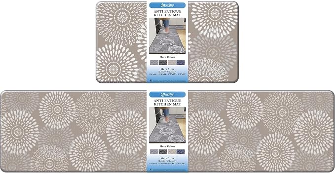 LuxStep Kitchen Mats for Floor,0.40 inch Cushioned Rug Anti-Fatigue Mats for Kitchen Decor Accessories,Waterproof Non-Slip Mats and Rugs Set for Office,Laundry 17.3"×29"+17.3"×47",Khaki