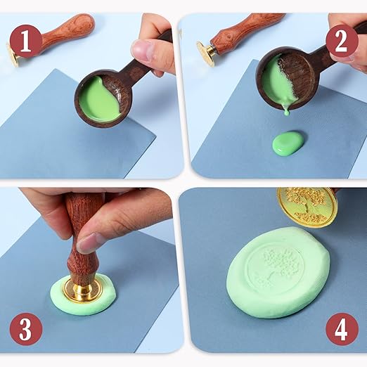 Bewudy Wax Seal Stamp Set, 12 Pcs Wax Stamp Heads with Wooden Handle, Sealing Waxs Stamps Kit for Party Wedding Invitation Cards Envelopes Gift Wrapping Letter