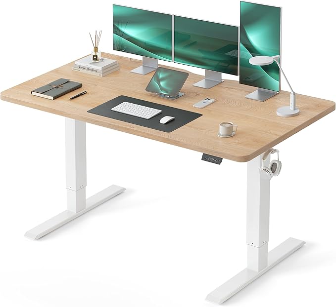 CubiCubi Standing Desk, 55 x 24 Inches Electric Height Adjustable Computer Desk, Sit Stand up Home Office Desk with Memory Presets, Maple