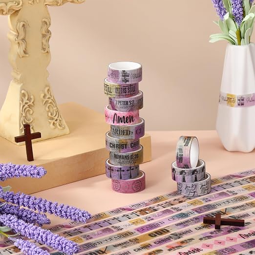 24 Rolls Back to School Christian Washi Tape Gifts Bulk Graduation VBS Religious Scripture Purple Bible Verse Washi Tape for Bible Journaling Crafting Students BibleStudy Stationery