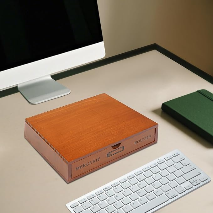 single drawer storage box wooden desk organizer pine wood varnish finish for makeup jewelry stationery small items monitor riser stand home office
