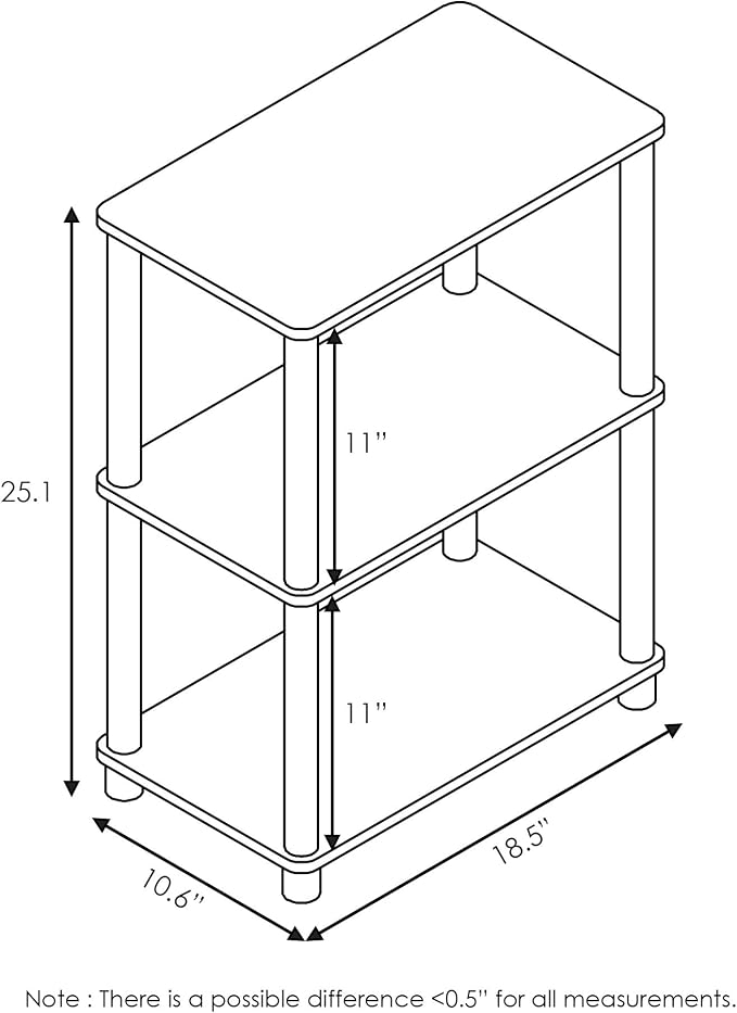Furinno TURN-N-TUBE Storage Shelves, 3-Tier Book Shelf, Corner Shelf, Toolless Open Shelves, for Organization and Storage, Living Room, Garage, Home Office, Espresso