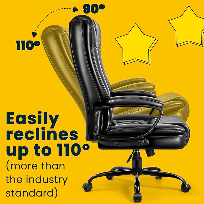 OFIKA Leather Office Desk Chair,Ergonomic Office Chair with Lumbar Support,Computer Chair,Executive Leather Chair with Padded Arm,2026 Upgraded Big and Tall Chair, Black,275LBS