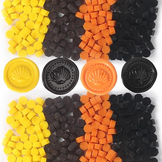 400Pcs Halloween Color Wax Seal Beads, 4 Colors Black/Orange/Brown/Yellow SealingWax Beads Kit for Wax Seal Stamp, Decor for Envelope Letter Wedding Invitation(Halloween Color)