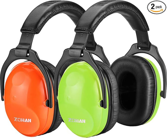 ZOHAN Kids Ear Protection 2 Pack, 25dB NRR Noise Cancelling Headphones for Kids, with Pillowy Pads, for Monster Truck, School, Autism, Sensory, Fireworks, Concerts, Events (Orange+Green)