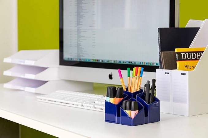 HAN 17450-23, Scala Desk Tidy. Exclusive Design Meets Function: Elegant, Glossy and Expandable. with 4 compartments und Card Holder, Transparent Crystal-Clear