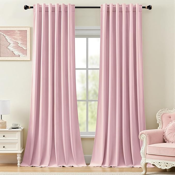 Baby Pink Velvet Curtains for Girls Bedroom, Thermal Insulated Light Blocking Curtain Luxury Soft Room Darkening Window Drapes for Living Room Nursery, Back Tab Rod Pocket, W52 x L102, 2 Panels