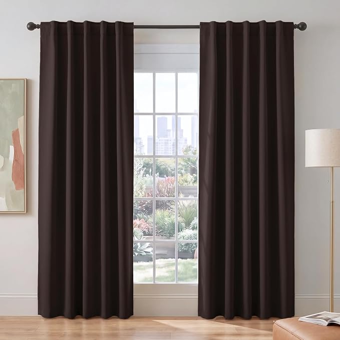 PONY DANCE Blackout 80 inch Length Curtains 2 Panels Set, Thermal Insulated Solid Back Tab Window Drapes for Closet, Temporary Room Divider Curtains for Bedroom Sliding Door, W 42 x L 80 inch, Brown