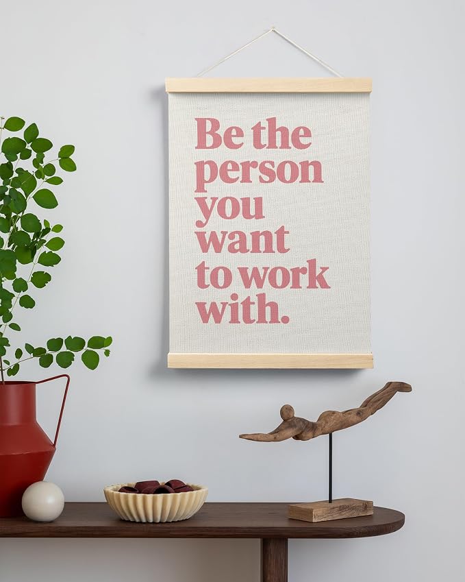 FGFK Be the Person You Want to Work with Inspirational office Framed hanging Canvas wall art Poster Prints decor for women,Trendy Pink Motivational posters office decorations for work,12x16 Inch