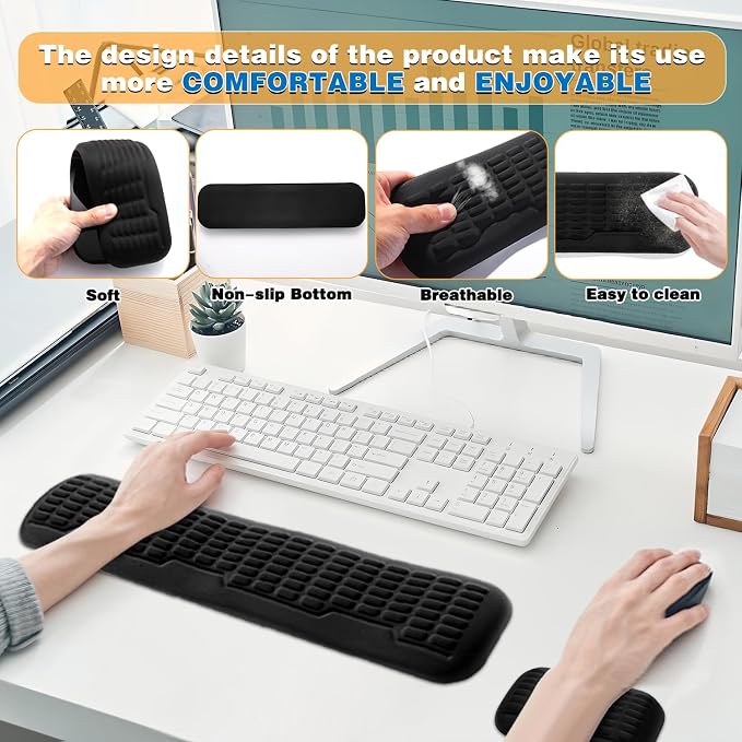 UnivoColors Memory Foam Keyboard Wrist Rest,Latest 3.0 Wave Curve Design,High-Resilience Memory Foam,Non-Slip Base Fits,Full-Sized Keyboards,Ideal for Work and Gaming(Ivory)