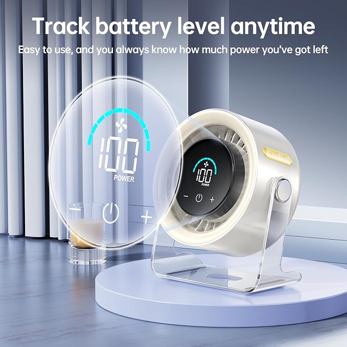 Cordless Wall Mounted Fan, Small Rechargeable Wall Fan for Bedroom and Kitchen, 100 Speeds Quiet Fan with Digital Display, 120° Tilt 2-in-1 Portable Desk Fan for Bunk Bed(White)