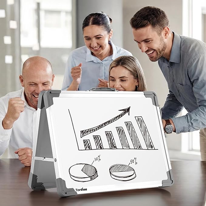 TANKEE Whiteboard 18x24 Inches Double Sided Magnetic Dry Erase Board with Stand, Foldable Desktop Tabletop White Board Easel Portable Whiteboard for Classroom Homeschooling Home Office School Teacher