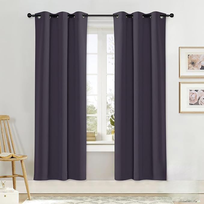 NICETOWN Greyish Purple Curtain Blind for Bedroom, Single Panel, W42 x L72 inches, Thermal Insulated Grommet Blackout Room Darkening Drape/Drapery