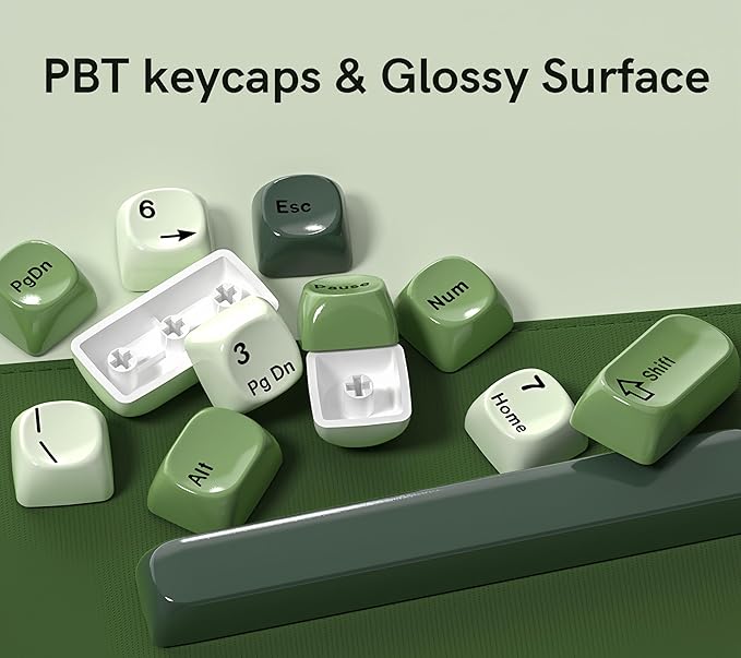 dagaladoo Matcha Green PBT Keycap Set,Glossy Custom Keycaps Ceramic Style, Dye Sublimation Keyboard Key caps,MOA Profile Keycaps for 100% 75% 65% 60% TKL US Layout Mechanical Keyboard
