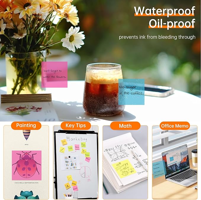 Transparent Sticky Notes with Sticky Tabs & Marker Pen, MEIGAONE 9 Pack Clear Sticky Note, Strong Adhesion, Waterproof Translucent Sticky Note for Study, Book,Office,School Supplies