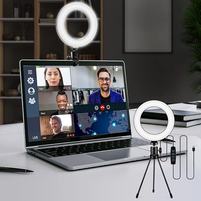 Video Conference Lighting Kit, LED Ring Light for Webcam Lighting, 3 Light Modes & 10 Dimmable Brightness Levels, for Virtual Meeting, Remote Working, Broadcasting, Live Streaming, Makeup