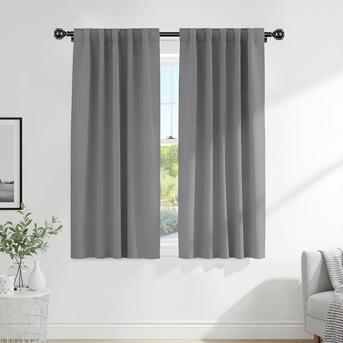PONY DANCE Blackout Curtains Thermal Insulated Window Treatment Panels Room Darkening Blackout Drapes for Living Room Back Tab/Rod Pocket Bedroom Draperies, 52x63 Inch, Silver Grey, 2 Panels