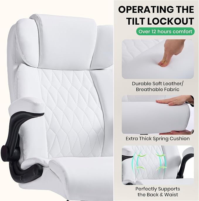 500lbs Big and Tall Office Chair Adjustable Lumbar Support for Back Pain, Extra Wide Seat Executive Office Chair Thick Armrest Pad, Heavy Duty Base&Upgraded Wheels, Ergonomic Comfy Computer Desk Chair