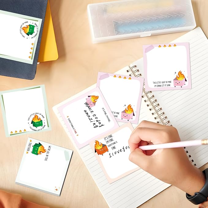 Funny Sticky Notes Gifts - 9 Pack Dumpster on Fire Notepads for Work 3x3 Inch, Everything is Fine Self-Adhesive Memo Pads, School Office Supplies Work Gag Gifts for Coworkers (450 Sheets)