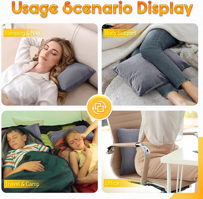 1 MIDDLE ONE 2 Pack Small Pillow, 16 X 12 Inches, Memory Foam Mini Pillow for Travel, Camping, Sleeping, Nap and Neck, Knee, Lumbar Support, Tiny Cushion for Pet, Dogs (Grey)