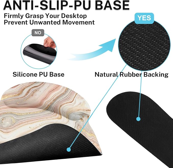 Britimes Gold Pink Marble Abstract Ergonomic Mouse Pad Set with Wrist Rest Non-Slip Rubber Base Wrist Cushion Support and Coasters Mousepad with Wrist Support for Computer Keyboard and Desk