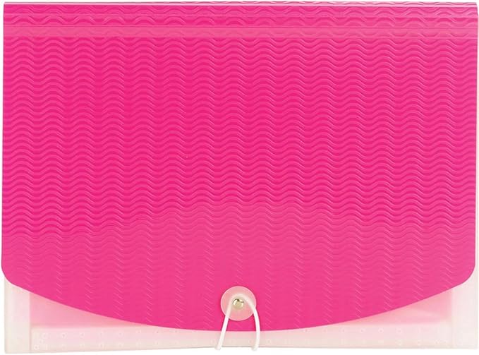 Smead Poly Frequency Expanding File Folders, Flap and Cord Closure, Letter Size, Wave Pattern, 13 Pocket, Pink/Clear (70864)