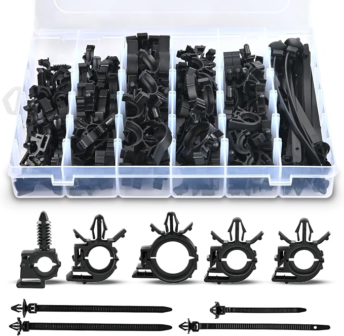GOOACC 130Pcs Car Wire Loom Routing Clips Assortment - 9 Different Sizes Universal Wiring Harness Routing Clip Replacement Parts for Honda GM Mazda