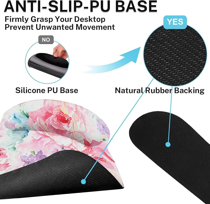 Britimes Flower Painting Watercolor Abstract Ergonomic Mouse Pad Set with Wrist Rest Non-Slip Rubber Base Wrist Cushion Support and Coasters Mousepad with Wrist Support for Computer Keyboard and Desk