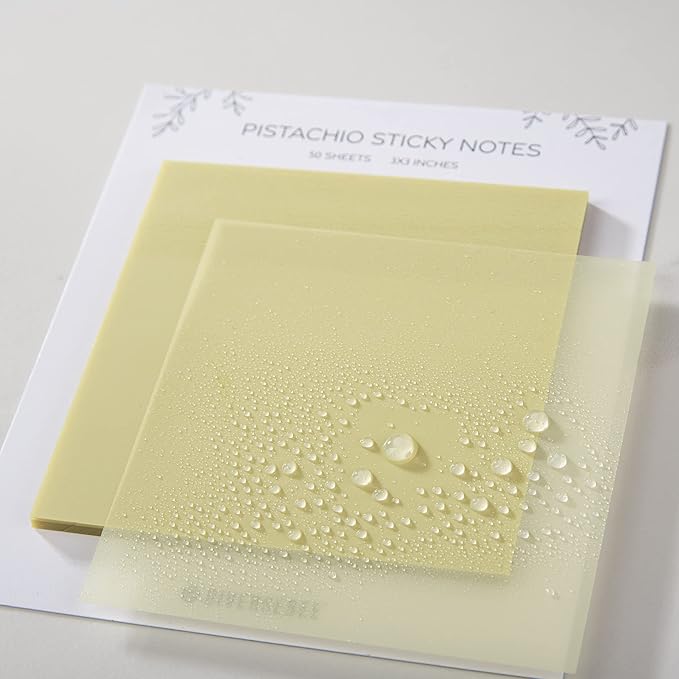 DiverseBee 50 Sheets Pastel Transparent Sticky Notes, 3x3” Clear Sticky Tabs, Translucent Page Flags Book Markers Stickers, Planner Accessories, Bible Journaling Study School Supplies (Pistachio)