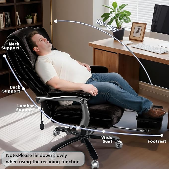WAILOR 600lbs Big and Tall Office Chair for Heavy People,Heavy Duty Comfy Executive Office Desk Chair with Adjustable Lumbar Support,High Back Reclining Fabric Computer Chair