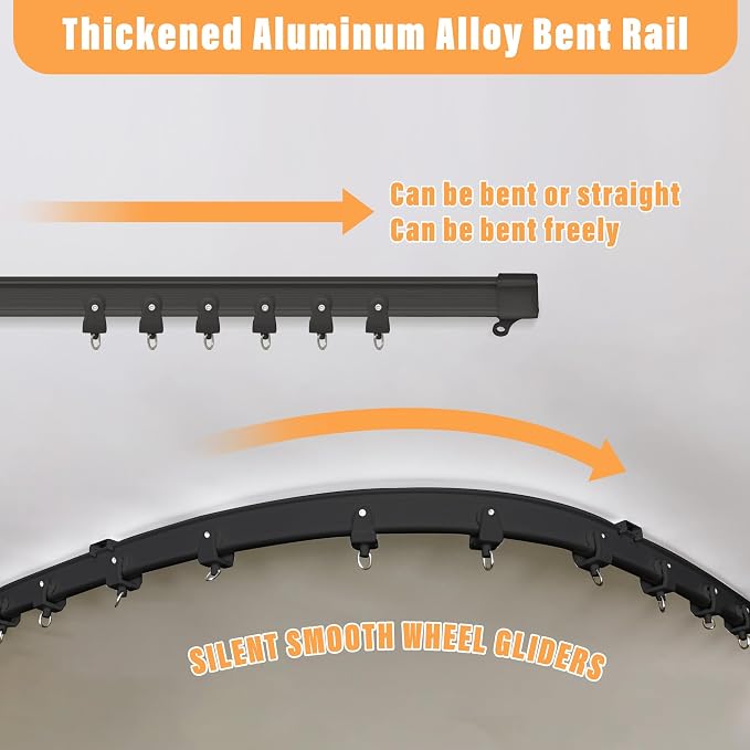 MaKefeile Room Divider Curtains with Flexible Ceiling Tracks Set,(Black Drape & Black Rail W 15 × H 9 FT)