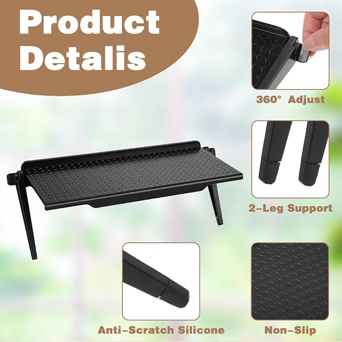 8pcs TV Shelf Adjustable Monitor Top Stand, Black ABS Storage for Video Game Consoles, Media Boxes, Routers, Remote Controls, Decorative Shelving for Home and Office, 11.8 x 4.5 inches
