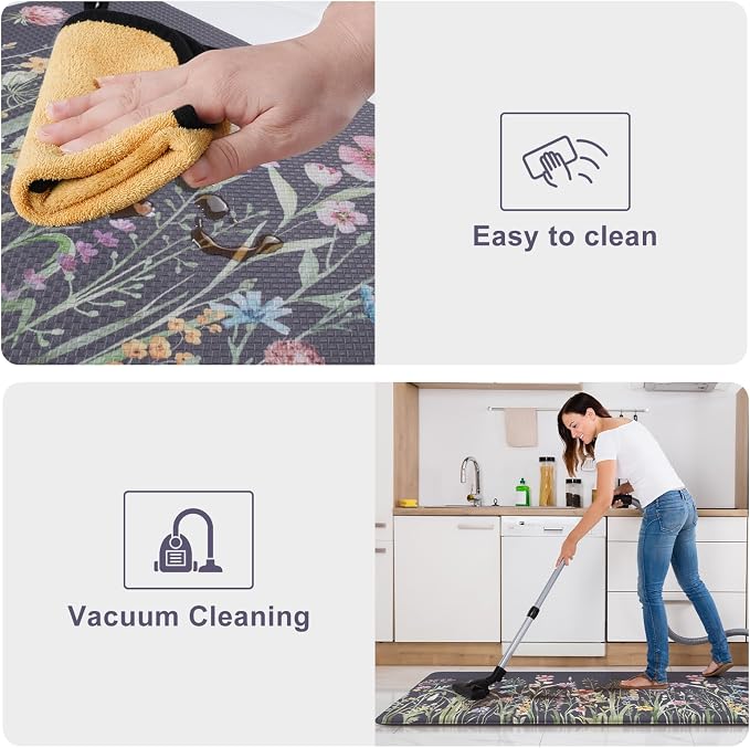 KIMODE Anti Fatigue Kitchen Mat for Floor, Farmhouse Kitchen Runner Rug | Non Slip Cushioned Kitchen Mat for Floor,Memory Foam Kitchen Mat for Laundry,Office,Sink,Dormitory Dark Gray Purple 17.3"x59"