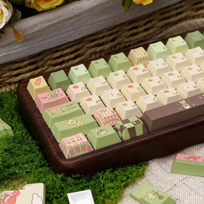 150 Keys Cute Keycaps, Dye Sublimation PBT Customized Cherry Profile Keycaps Cartoon Bear Keycap Set for Cherry MX Gateron Switches Mechanical Keyboards