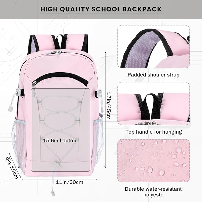 Maitys 6 Pack 17'' Bulk Backpacks with Supplies Kit, Bookbags for Donation Charities (Solid Color,Bungee)