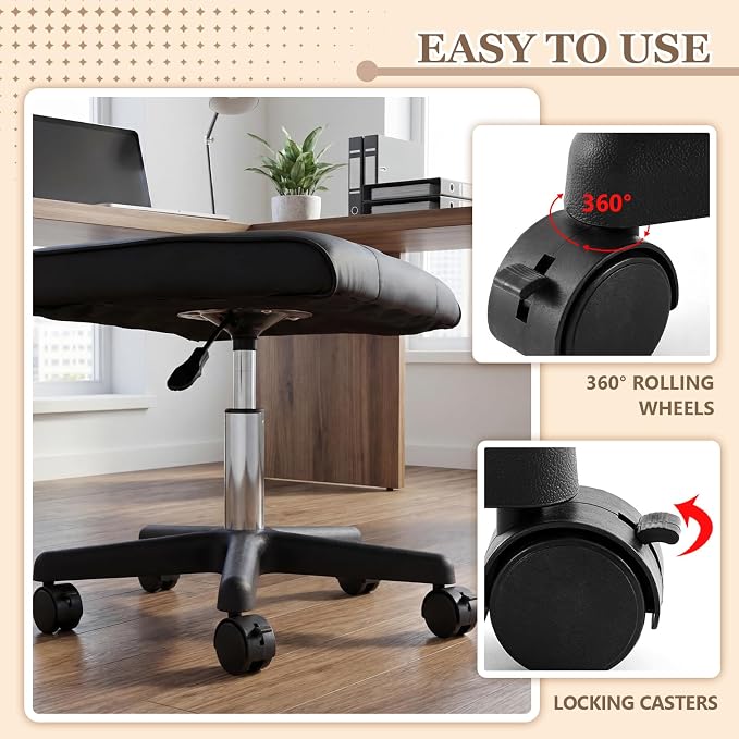 Wesiti Under Desk Foot Rest with Wheels, Adjustable Rolling Foot Stool Ottoman with Lockable Casters, PU Padded Leg Support for Office, Home, Pedicure & Workstation