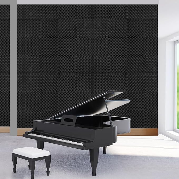 50 Pack Acoustic Foam Panels, 12"x12"x2" Egg Crate Sound Proof Foam | Sound Absorbing Panels for Studio, Home Theater, Office, Bedroom, Noise Cancelling Wall Panels, Black