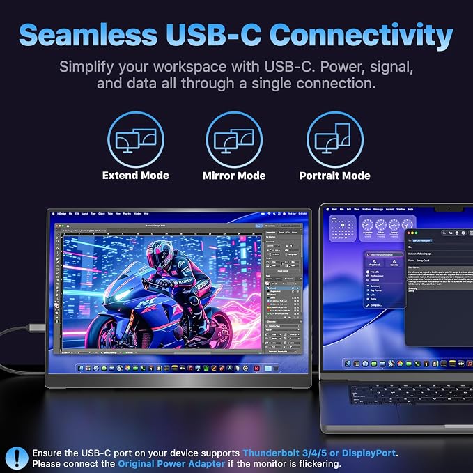 VisionOwl Portable Monitor 16 Inch 2.5K QHD 144Hz 16:10 Second Screen, USB-C HDMI HDR Travel Monitor for Laptop PC MacBook PS5 Xbox, VESA Mountable, with Speakers, Built-in Kickstand