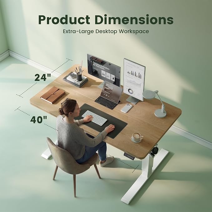 CubiCubi Standing Desk, 40 x 24 Inches Electric Height Adjustable Computer Desk, Sit Stand up Home Office Desk with Memory Presets, Maple