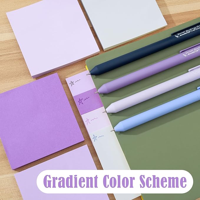 BAYTORY 320 Sheets Gradient Sticky Notes, 4 Pcs Rotatable Colored Gel Pens, Aesthetic Self-Stick Note & Multicolored Ink Pen, Colorful Memo Pads Easy to Post for Note Taking (Gradient Pink)