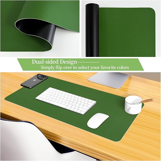 Bloss Green Leather Mouse Pad,Leather Desk Mat Protector,Dual-Side Use Mouse Mats,Office Desks Mats,Laptop Protector Desks Mat,Waterproof Keyboard Pads,Desk Writing Pad for Office/Home.23.6"x 13.8"